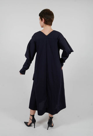 Oversized V Neck Dress with Puff Sleeves in Kao Bleu