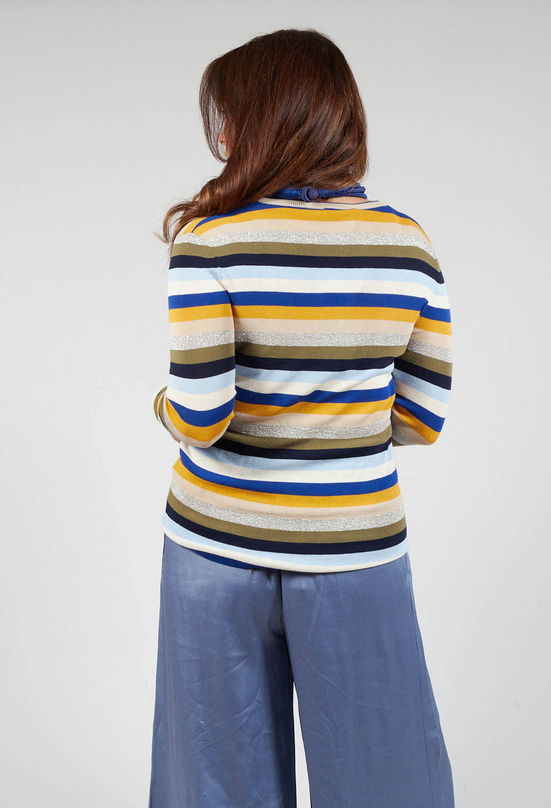 Fine Knit Striped Jumper in Blu/Multicolor