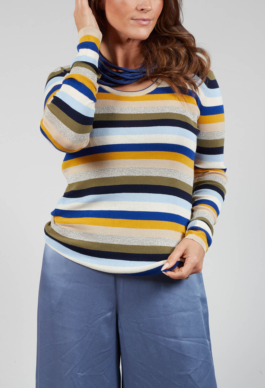 Fine Knit Striped Jumper in Blu/Multicolor