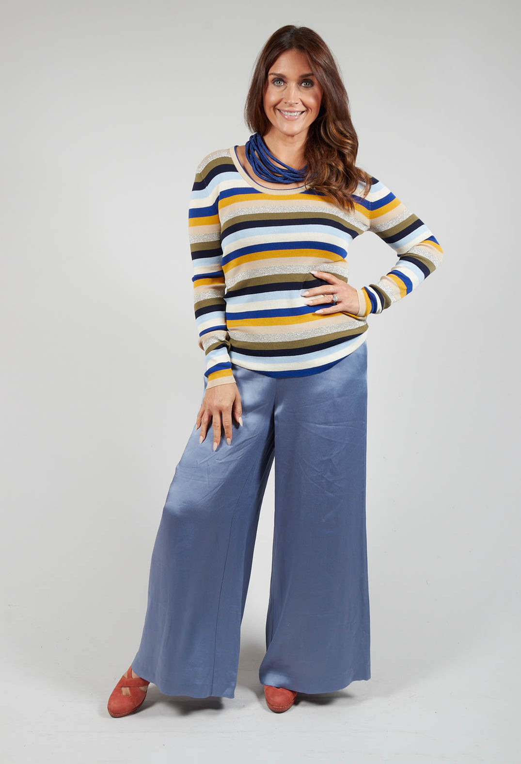 Fine Knit Striped Jumper in Blu/Multicolor