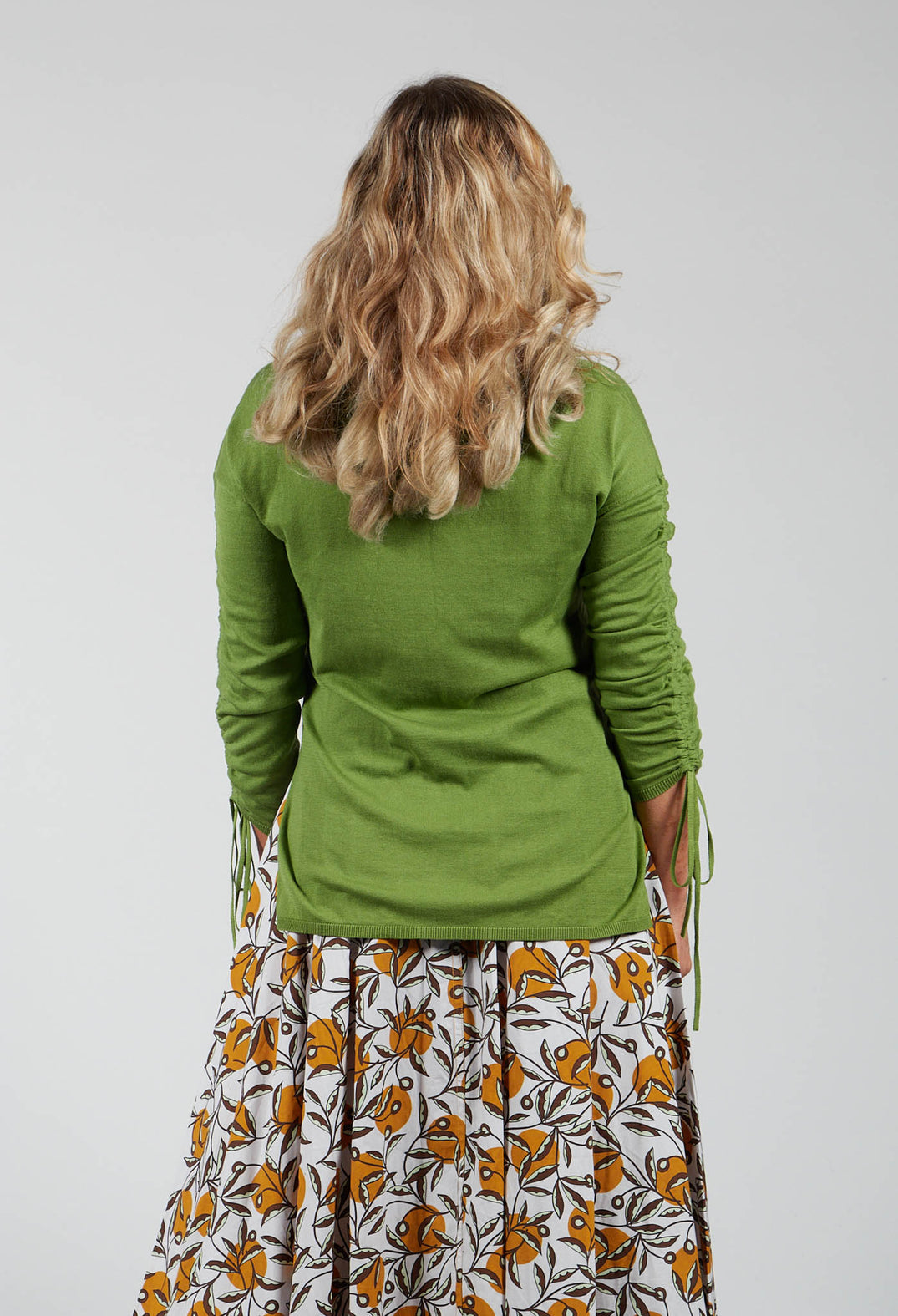 Fine Knit Top with Tie Sleeves in Verde Muschio