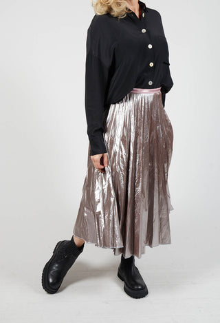 Metallic Pleated Midi Skirt in Argento