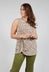 Printed Sleeveless Ruched Top in Naturale/Verde