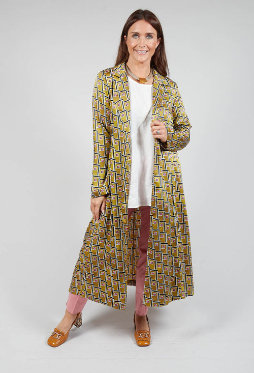 Printed Duster Coat in Senape/Fuxia