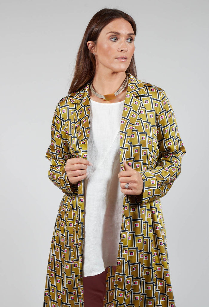 Printed Duster Coat in Senape/Fuxia
