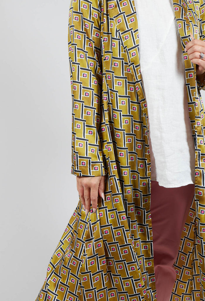 Printed Duster Coat in Senape/Fuxia