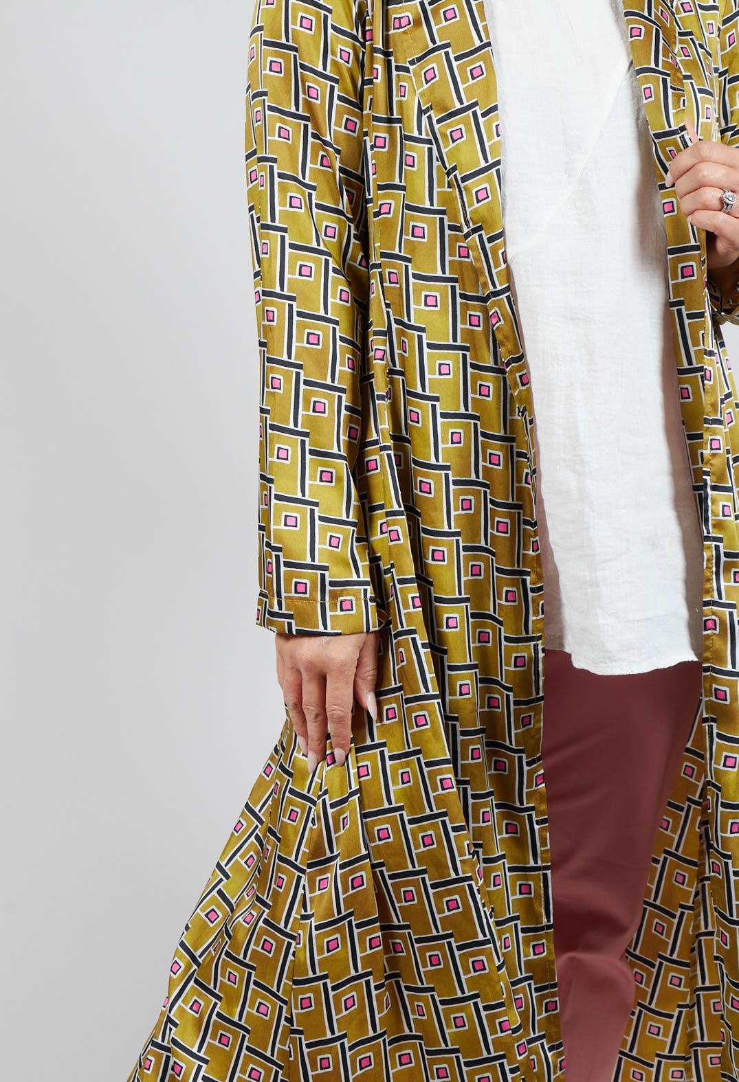 Printed Duster Coat in Senape/Fuxia