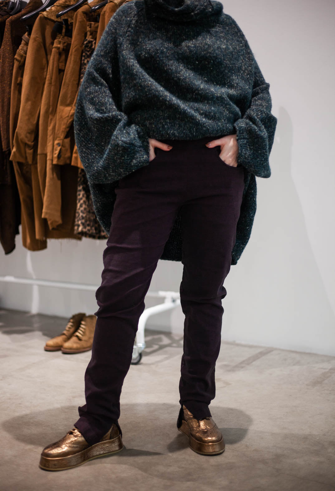 PRE-ORDER - Slim Leg Trousers in Purple Melange - 1060112