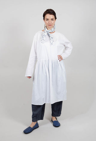 Koci Long Sleeve Smock Dress with Pockets in Bianco