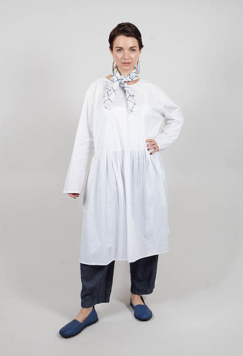 Koci Long Sleeve Smock Dress with Pockets in Bianco