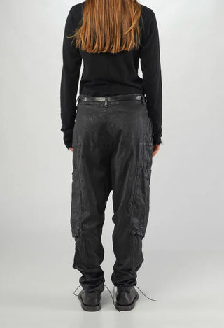 PRE-ORDER - Drop Crotch Trousers with Belt in Turf Wash (Pictured in Black Gloss) - 1070103