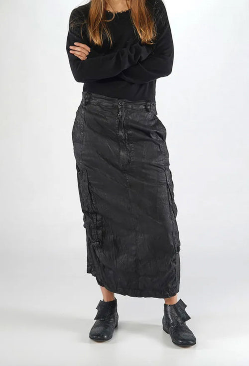 PRE-ORDER - Pencil Skirt with Pockets in Black Gloss - 1070304