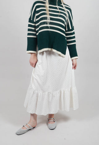 Embroidered Midi Skirt with Peplum in Chalk