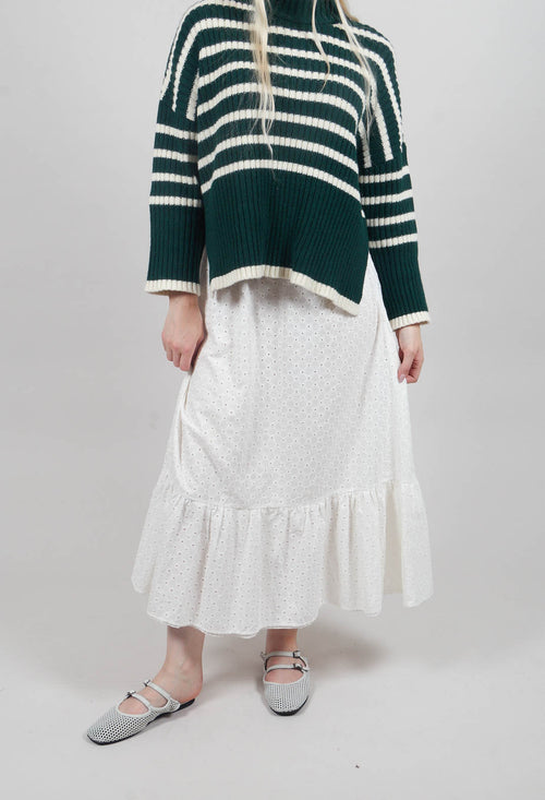 Embroidered Midi Skirt with Peplum in Chalk