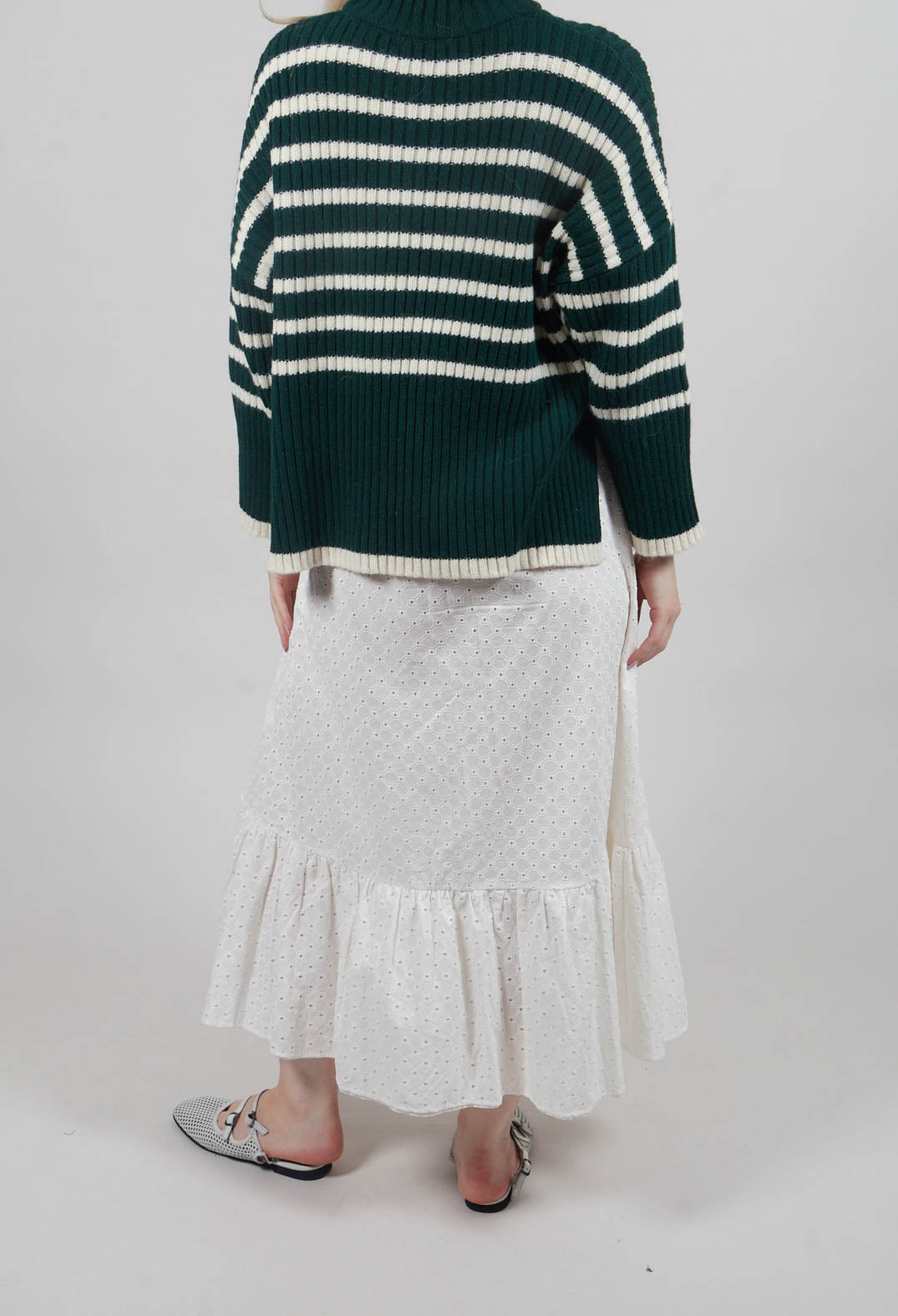 Embroidered Midi Skirt with Peplum in Chalk