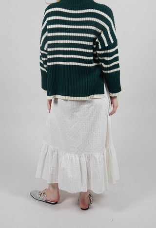 Embroidered Midi Skirt with Peplum in Chalk