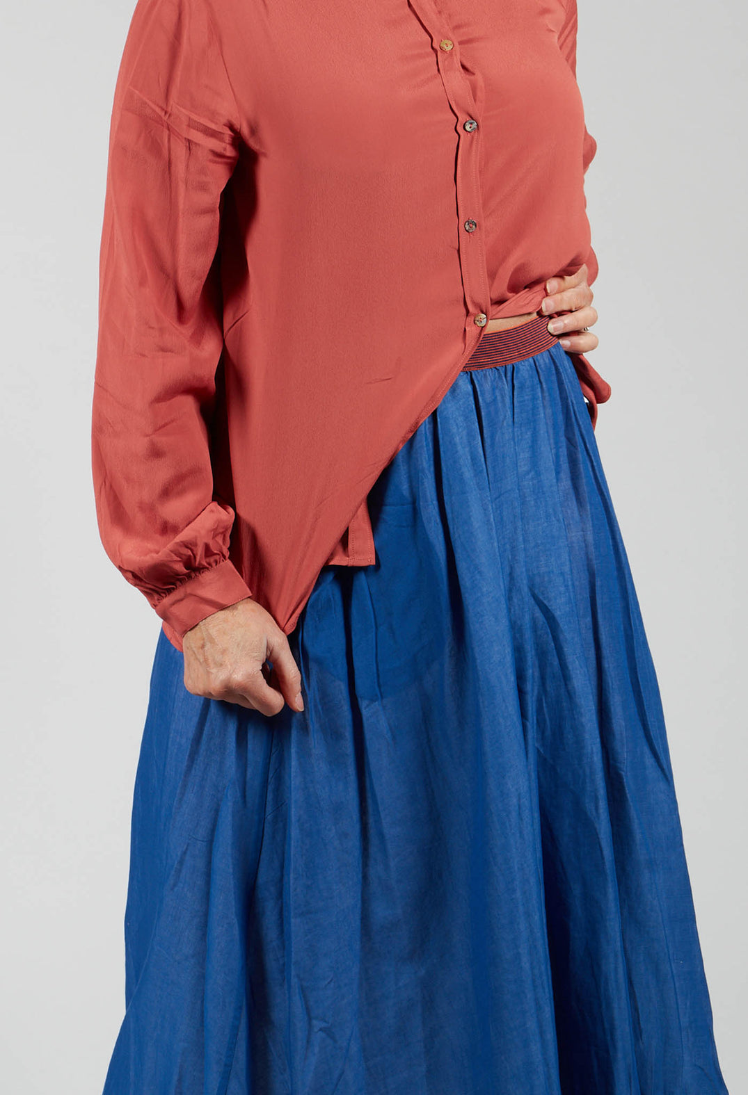 Layered Maxi Skirt with Contrast Waistband in Bluette