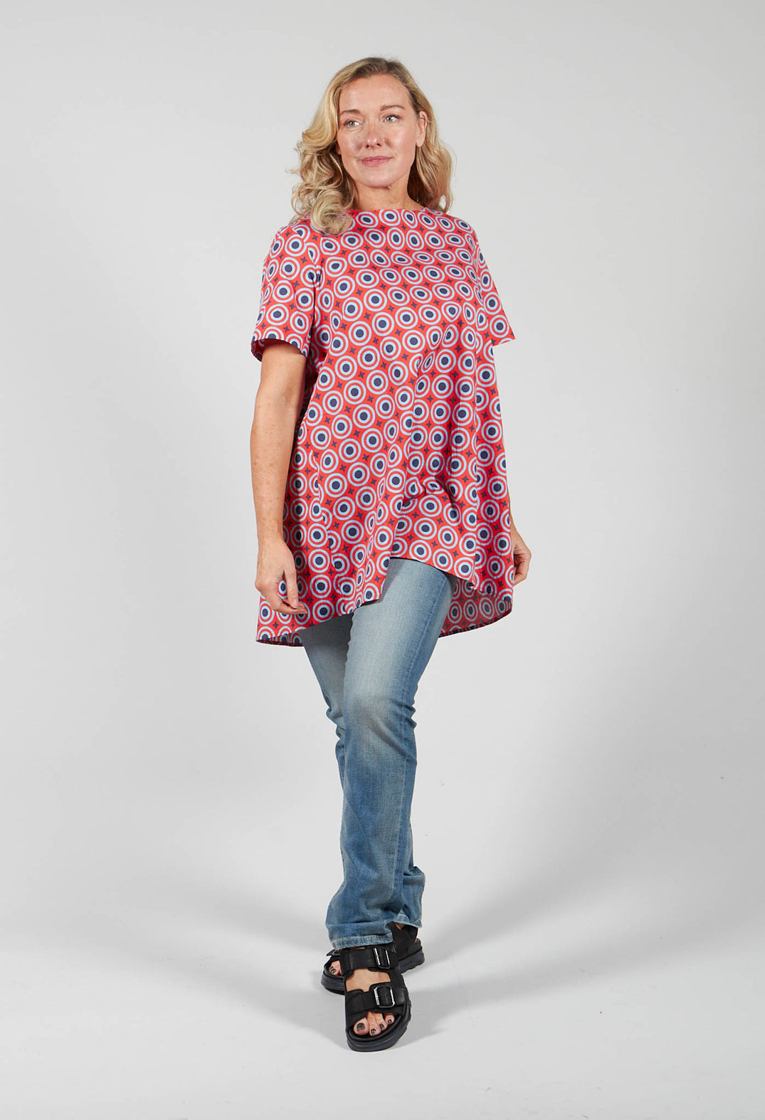 Printed Top with Pleated Back in Hibiscus