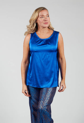 Sleeveless Silk Draped Top in Bluette