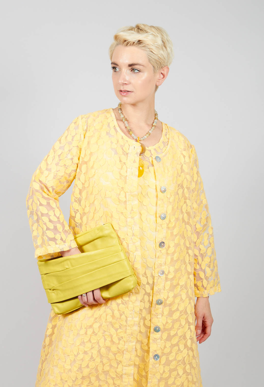 Sheer Printed Midi Coat with Button Front in Sorbet