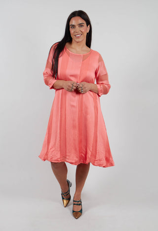 Sheer Striped Dress with Slip in Tangerine