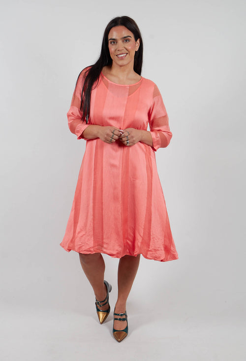 Sheer Striped Dress with Slip in Tangerine