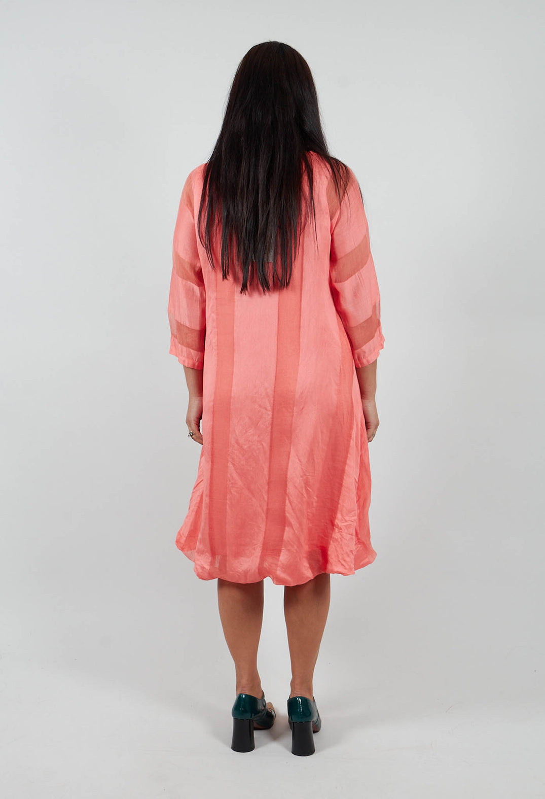 Sheer Striped Dress with Slip in Tangerine