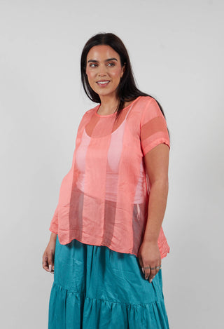 Sheer Striped Boxy Top in Tangerine