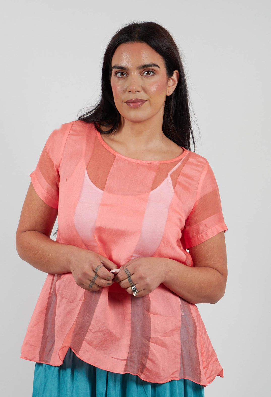 Sheer Striped Boxy Top in Tangerine