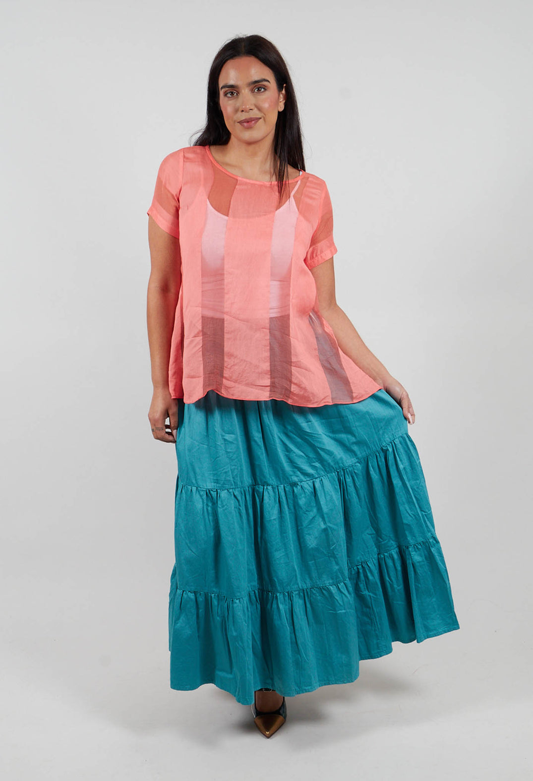 Sheer Striped Boxy Top in Tangerine