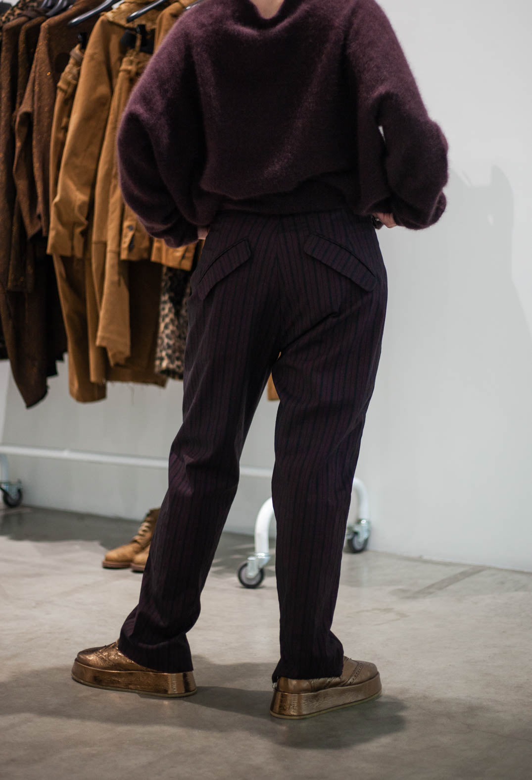 PRE-ORDER - Pull On Slim Fit Trousers in Ginger Stripe (Pictured in Purple Stripe) - 1080102