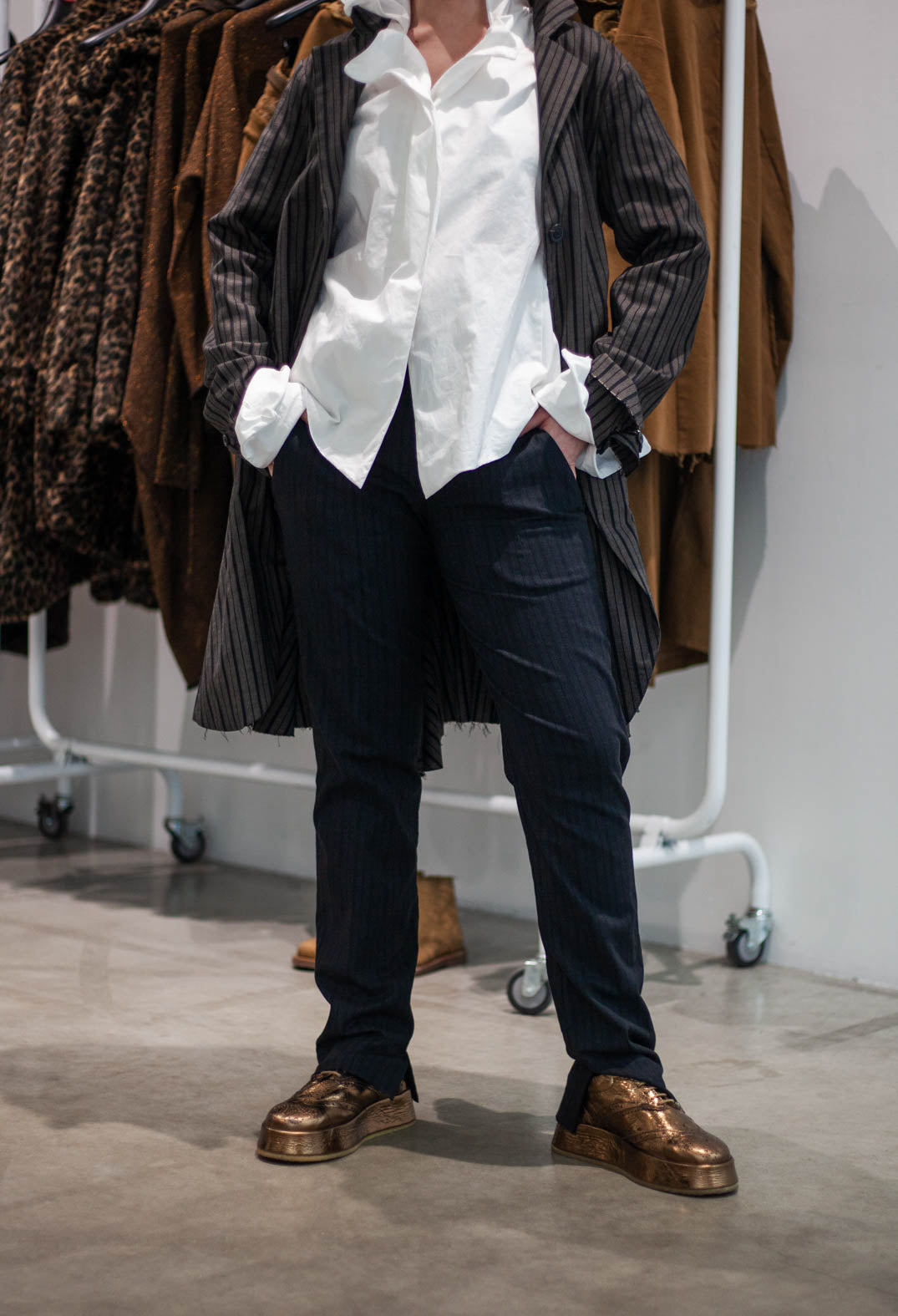 PRE-ORDER - Pull On Slim Leg Trousers in Umbra Stripe (Pictured in Petrol Stripe) - 1080106