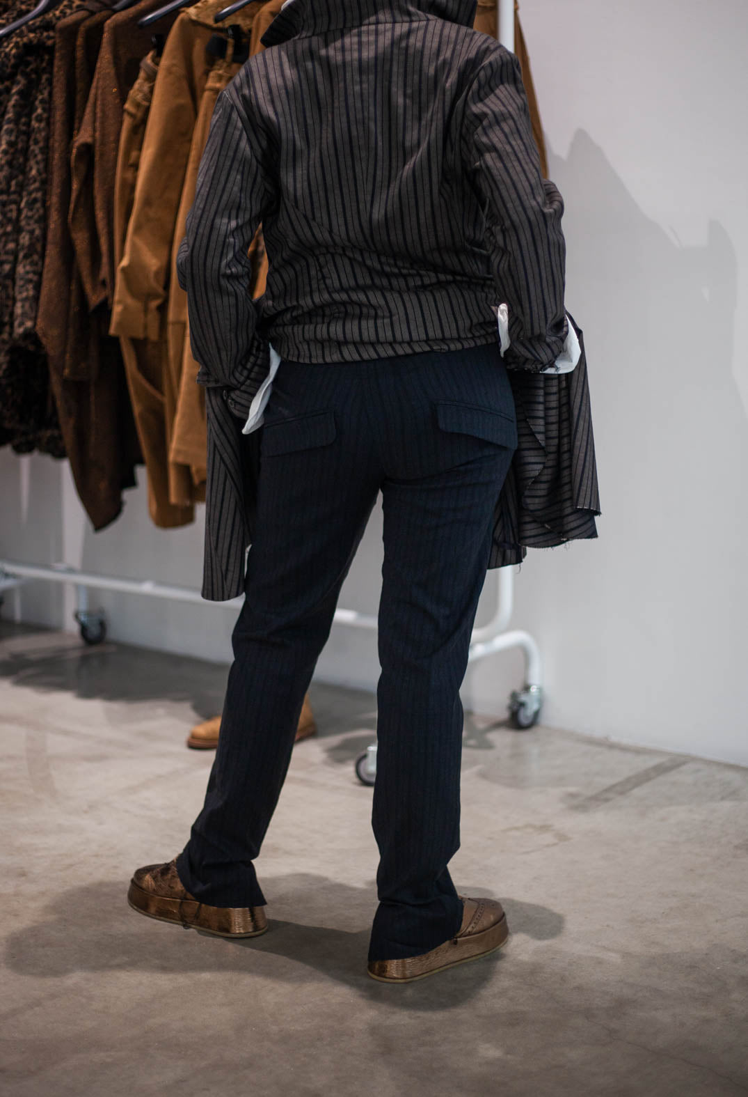 PRE-ORDER - Pull On Slim Leg Trousers in Umbra Stripe (Pictured in Petrol Stripe) - 1080106