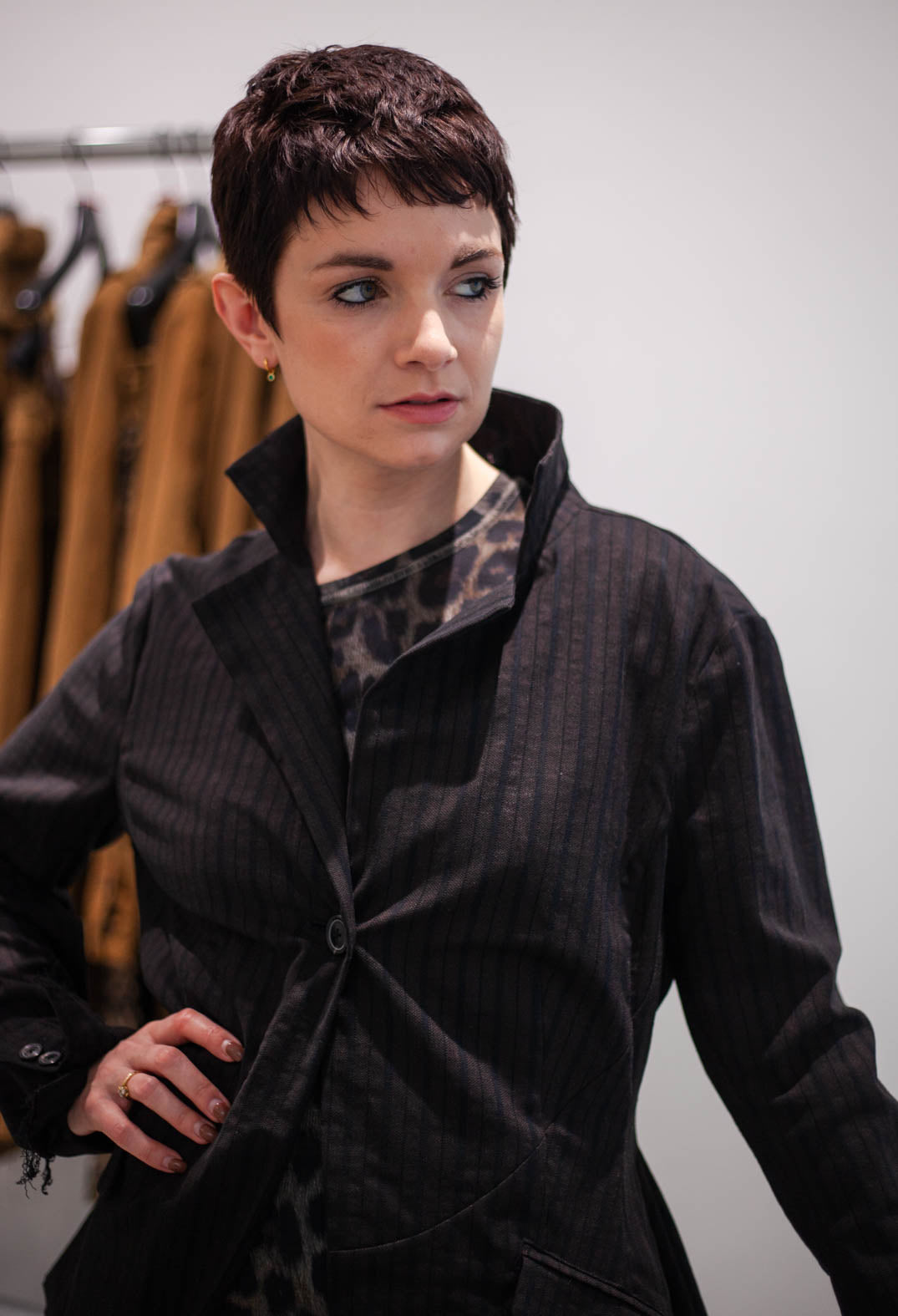 PRE-ORDER - Flared Hem Jacket in Petrol Stripe (Pictured in Umbra Stripe) - 1081104