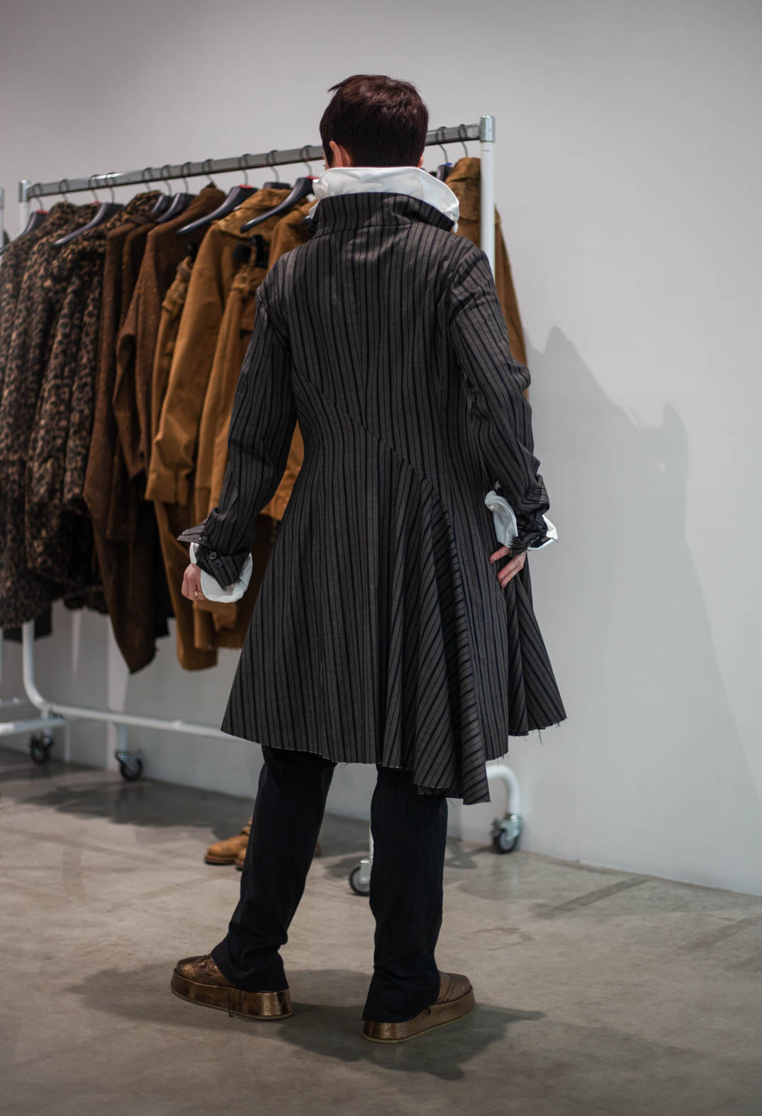 PRE-ORDER - Flared Hem Coat in Petrol Stripe (Pictured in Ginger Stripe) - 1081208