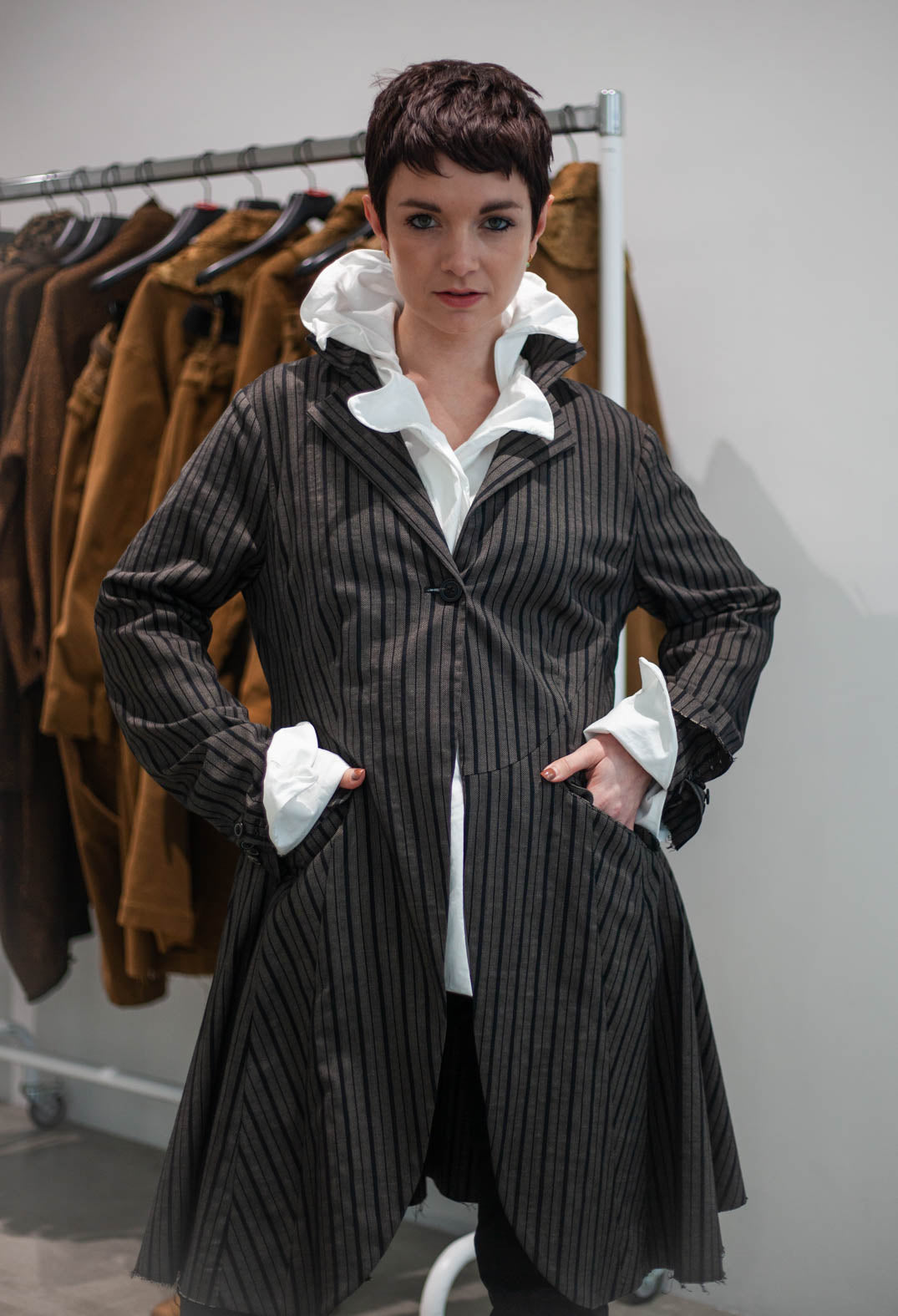 PRE-ORDER - Flared Hem Coat in Umbra Stripe (Pictured in Ginger Stripe) - 1081208