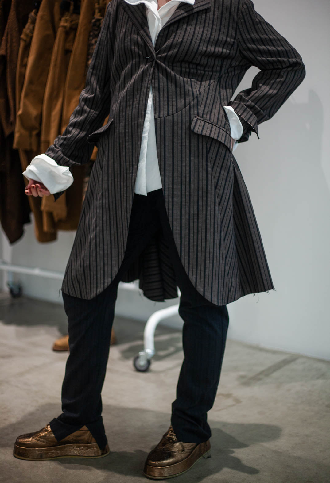 PRE-ORDER - Flared Hem Coat in Purple Stripe (Pictured in Ginger Stripe) - 1081208