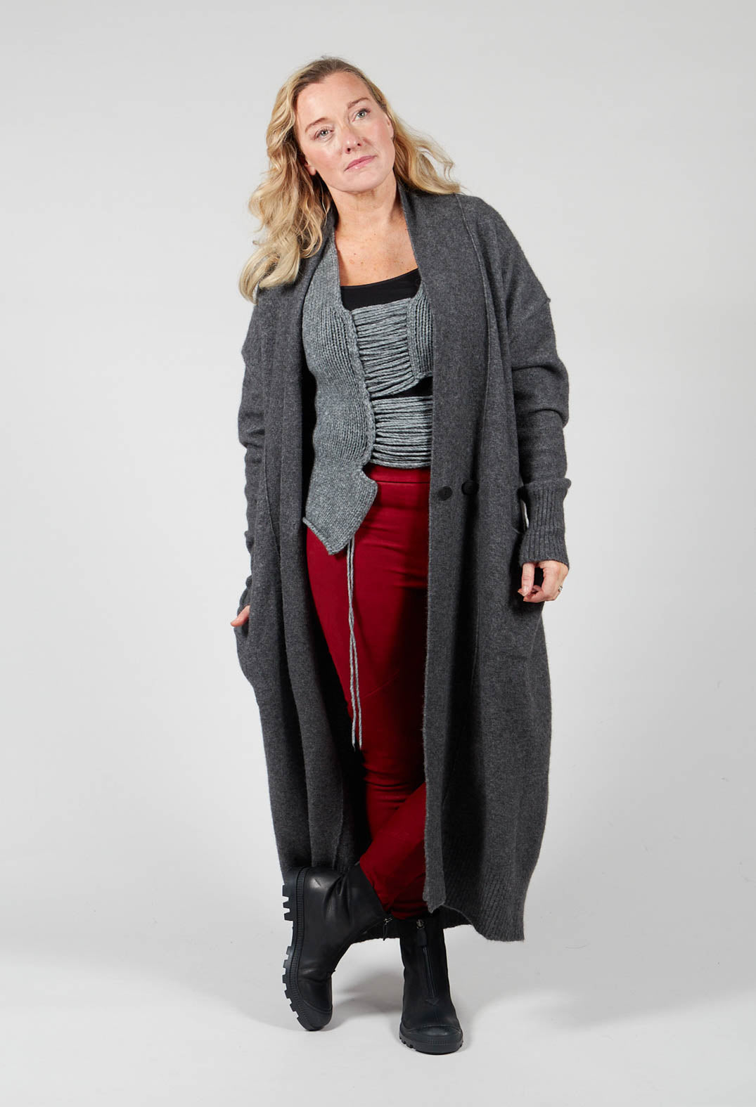 Cashmere Long Length Cardigan in Graphite