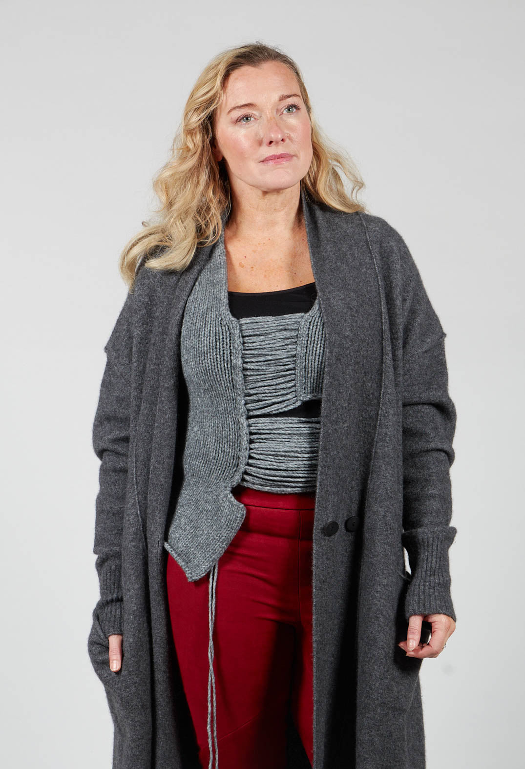 Cashmere Long Length Cardigan in Graphite