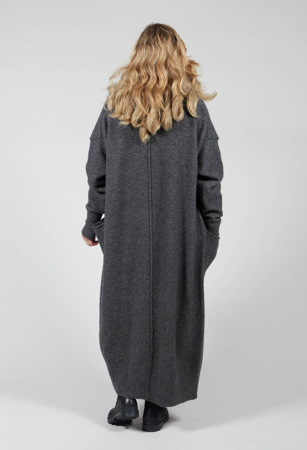 Cashmere Long Length Cardigan in Graphite