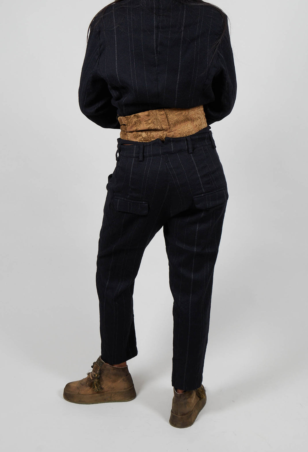 Drop Crotch Trousers in Black Stripe  - 1020104