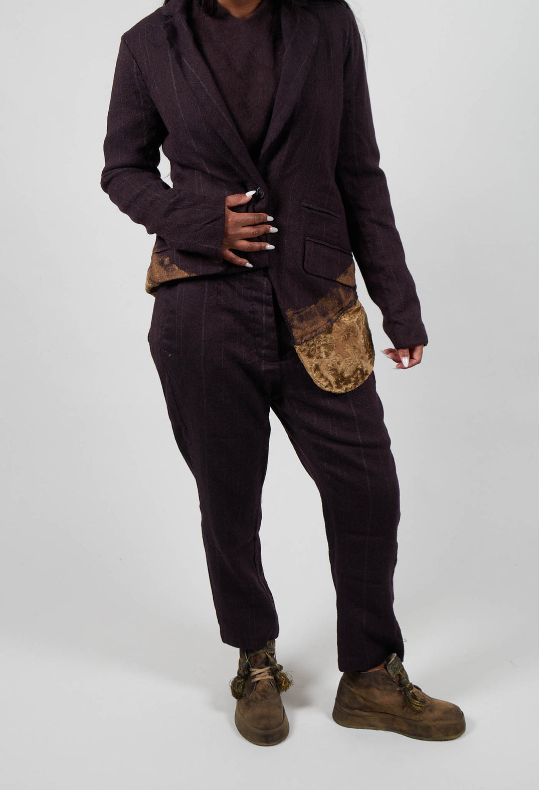 Drop Crotch Trousers in Purple Stripe  - 1020104