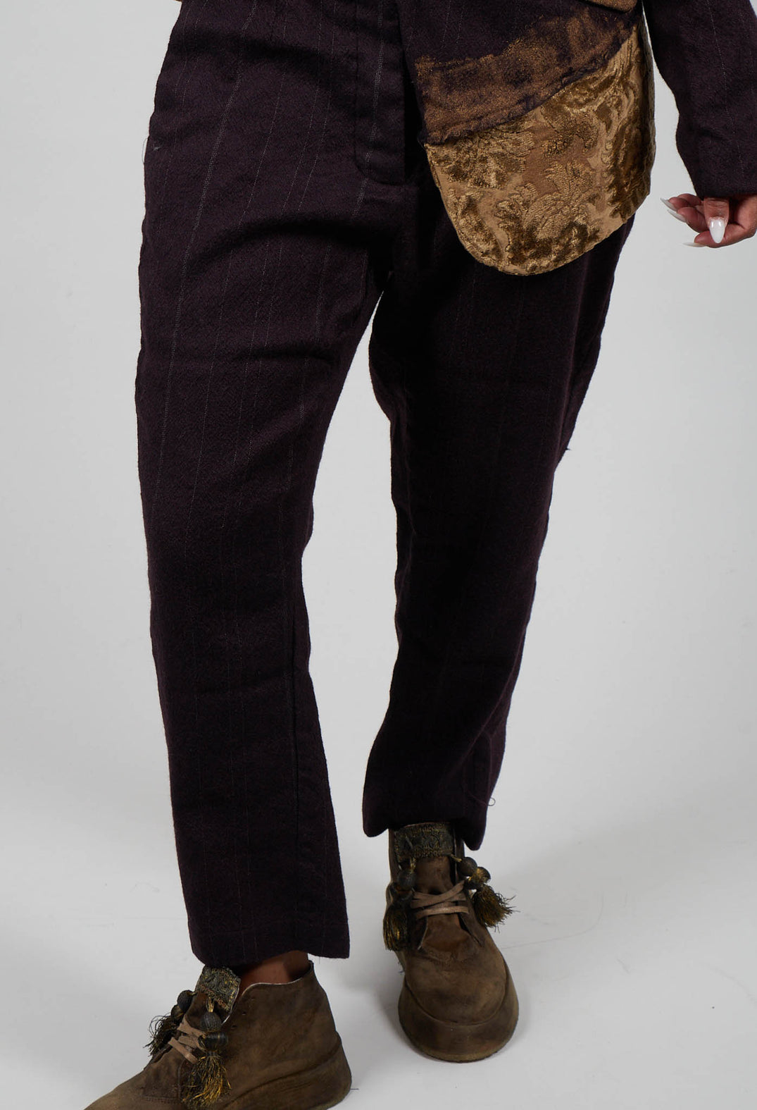 Drop Crotch Trousers in Purple Stripe  - 1020104