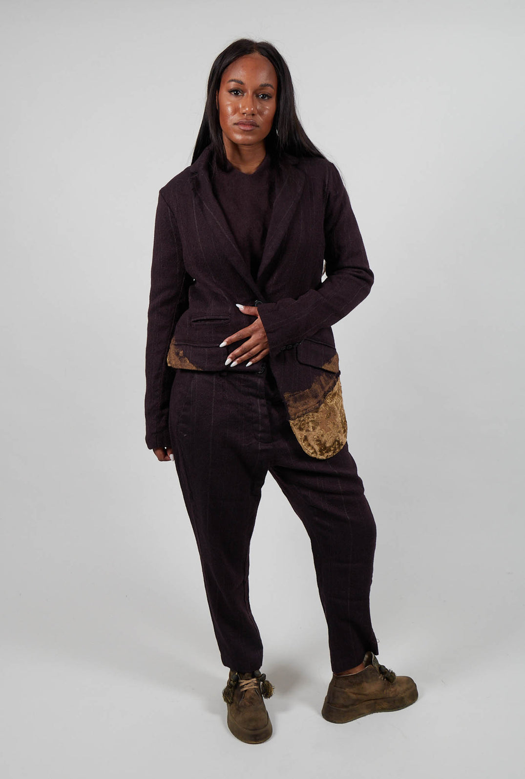 Drop Crotch Trousers in Purple Stripe  - 1020104