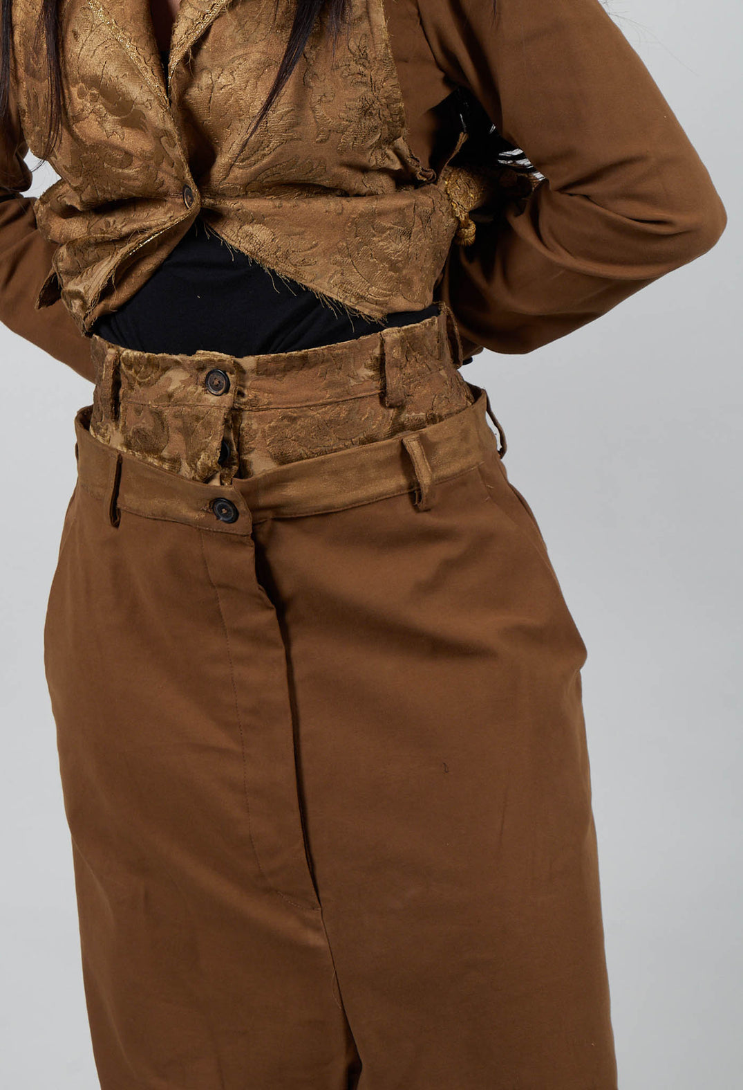 Double Waistband Trousers in Gold - 1050103