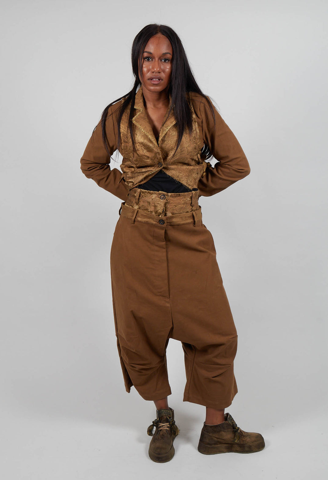 Double Waistband Trousers in Gold - 1050103