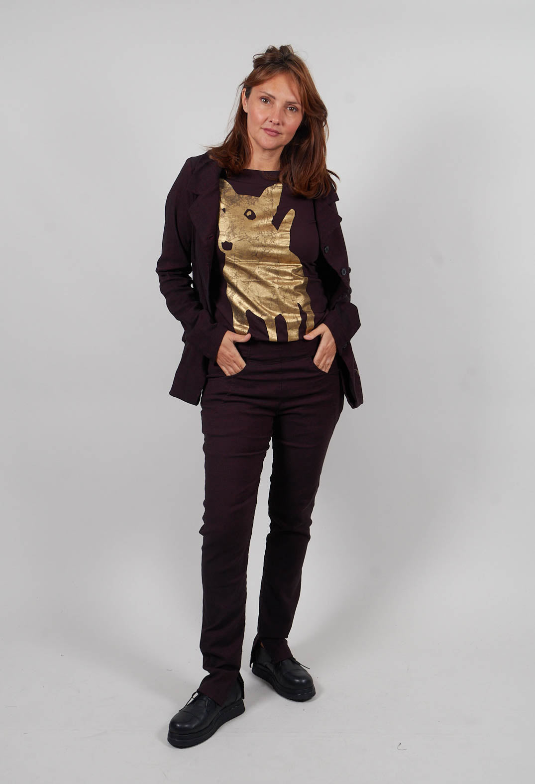 Slim Leg Trousers in Purple Melange - 1060112
