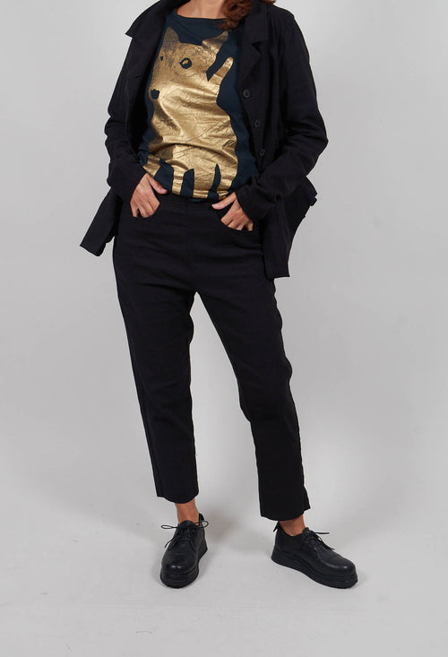 Straight Leg Trousers in Petrol Melange  - 1060113