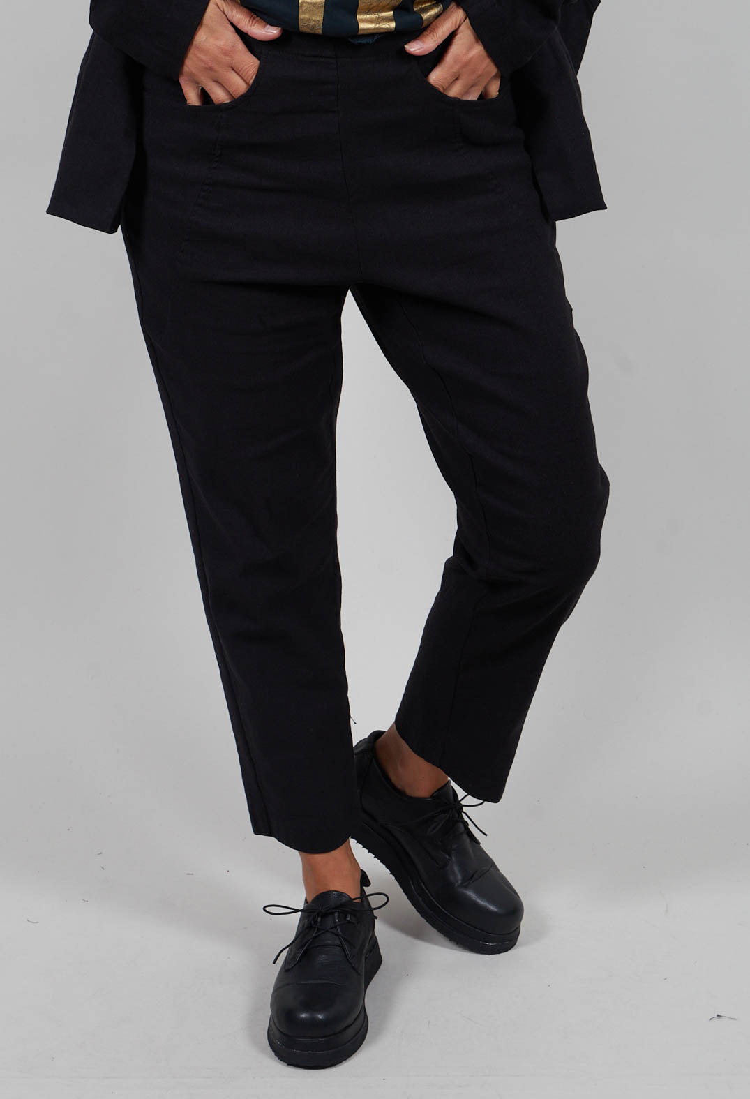 Straight Leg Trousers in Petrol Melange  - 1060113