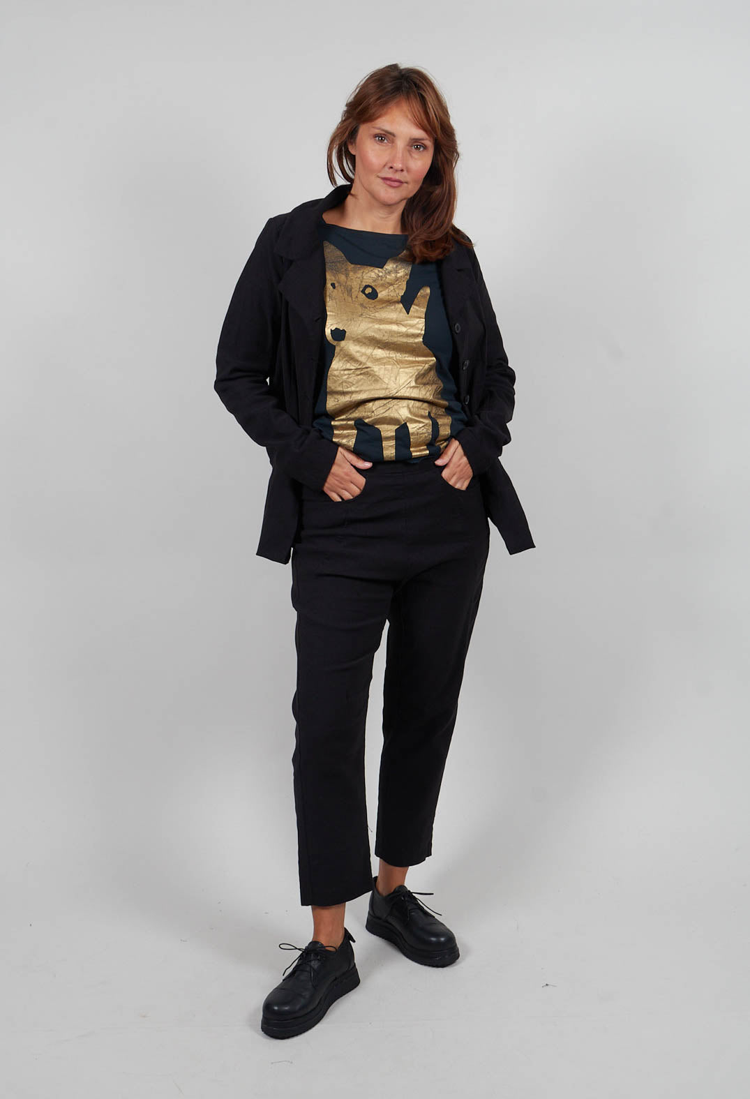 Straight Leg Trousers in Petrol Melange  - 1060113